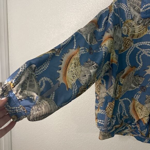 CoAco-100% Silk Track Suit jacket-Coastal Blue with shells- Size Large - Picture 3 of 7